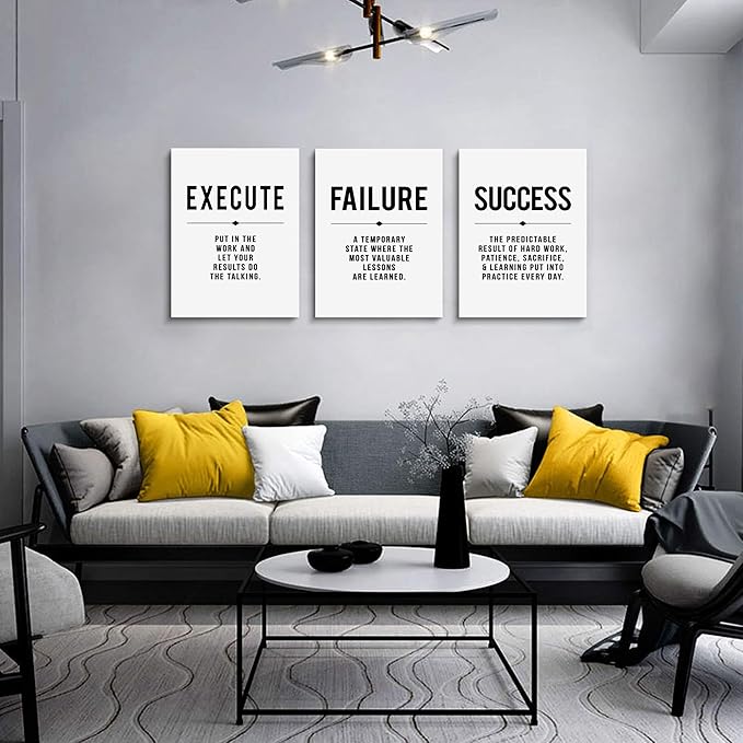 Inspirational Print - Framed Canvas Wall Art Success Quote, Office Wall Art, gift for boss, Positive Motivational Prints, Execute Failure Success Poster (D-3pcs,12x16inchx3pcs)-StrideForce Fitness