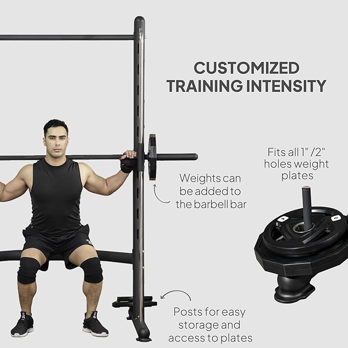 Soozier Squat Rack with Pull-Up Bar, Adjustable Power Rack with Barbell Bar, Multi-Functional Bench Press Rack for Home Gym Strength Training-StrideForce Fitness