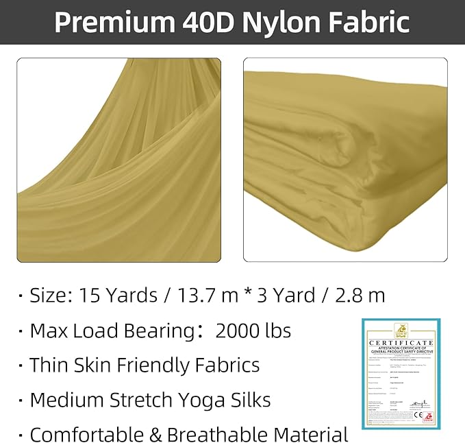 PRIOR FITNESS Aerial Silks Kit Colorful 9/15/20 Yards 40D Nylon Fabric Hammock Set With Hardware & Guide for All Levels Of Aerial Yoga Practice and Acrobatic Flying For Adults Aerial silk-StrideForce Fitness