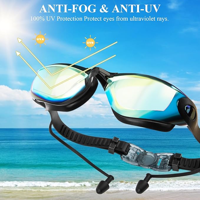 Swim Goggles,Swimming Goggles No Leaking Anti Fog UV Full Protection with Nose Clip Earplugs,Swim Pool Goggles for Adult Men Women Youth-StrideForce Fitness