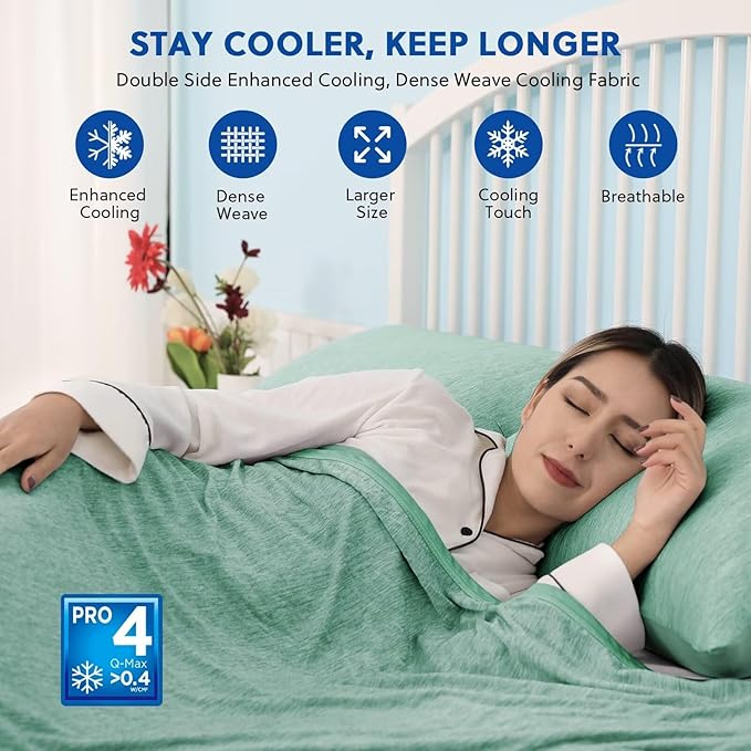 HOMFINE Cooling Blankets for Hot Sleepers - Summer Blanket Thin Lightweight Breathable Soft Double Side Enhanced Cooling for Bed Couch Sofa, Keep Cool for Night Sweats (Green, 90 x 90 inches)-StrideForce Fitness