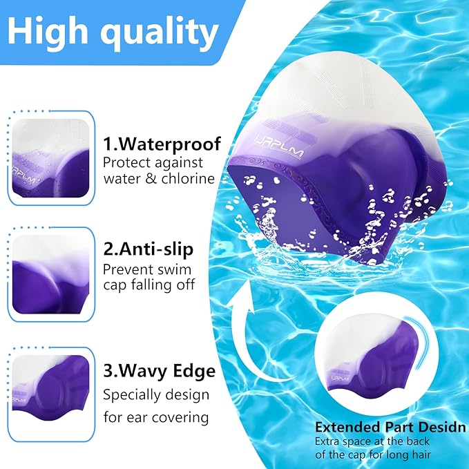 Swim Cap Long Hair,Silicone Swimming Caps with 3D Ear Cover,Waterproof Adult Swim Hats Bathing Caps for Women Men,Keep Your Hair Dry-StrideForce Fitness