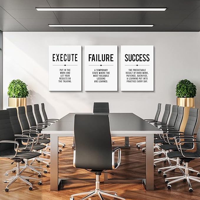 Inspirational Print - Framed Canvas Wall Art Success Quote, Office Wall Art, gift for boss, Positive Motivational Prints, Execute Failure Success Poster (D-3pcs,12x16inchx3pcs)-StrideForce Fitness