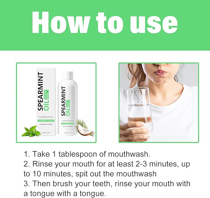 Spearmint Oil Pulling Rinse - Cold-Pressed Coconut Oil mouthwash - Pressed Coconut Mouthwash for Teeth Whitening-for Teeth and Gums, Pure Mouthwash Mint Freshness (1pc)