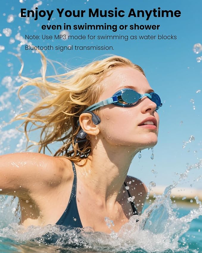 Swimming Headphones-Bone Conduction Headphones Bluetooth V6.0 Open Ear Sports Headset, IP68 Waterproof Built-in MP3 Player 32G Memory, for Running, Cycling (Black)-StrideForce Fitness