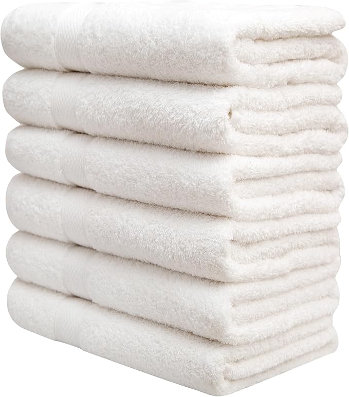 Pleasant Home Bath Towels Set of 6 (24” x 50”) 100% Cotton, 515 GSM | Lightweight, Soft & Absorbent Luxury Towels for Bathroom | for Gym, Pool & Spa | 6 Pack, White-StrideForce Fitness