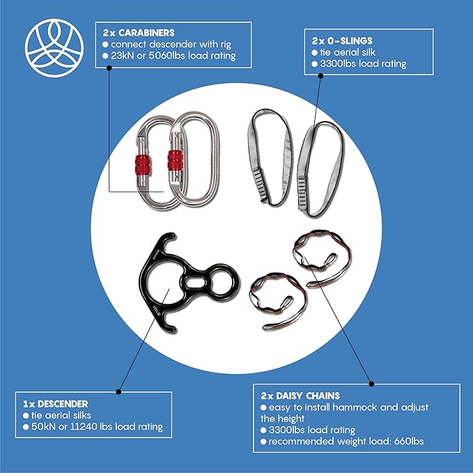 Aerial Silks Starter Kit - Durable 9 Yards of Aerial Yoga Hammock with Hardware & Guide - Aerial Swing for Acrobatic Flying Yoga & All Levels (Aerial Rigging Point Up to 13ft)-StrideForce Fitness