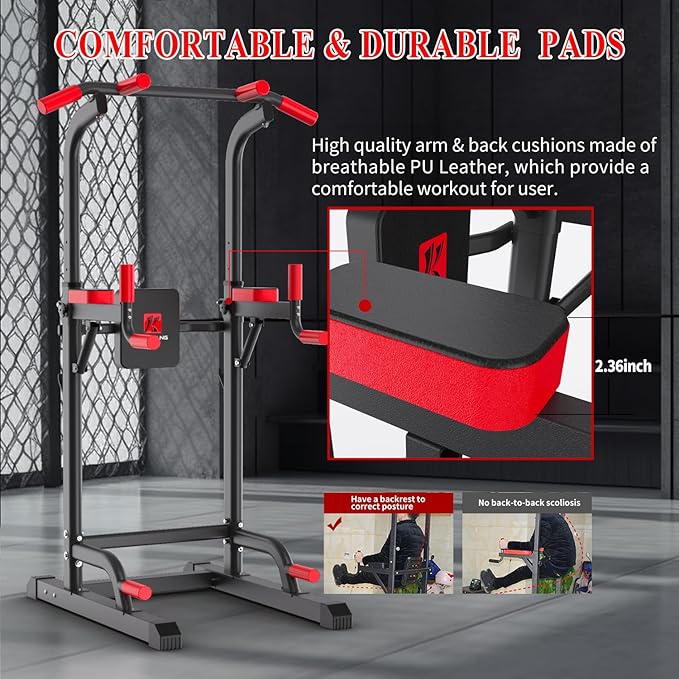 K KiNGKANG Power Tower Dip Station, Multi-Function Assistive Trainer Pull Up for Home Gym Muscle Building and Beginner Exercises,Load 450LBS-StrideForce Fitness