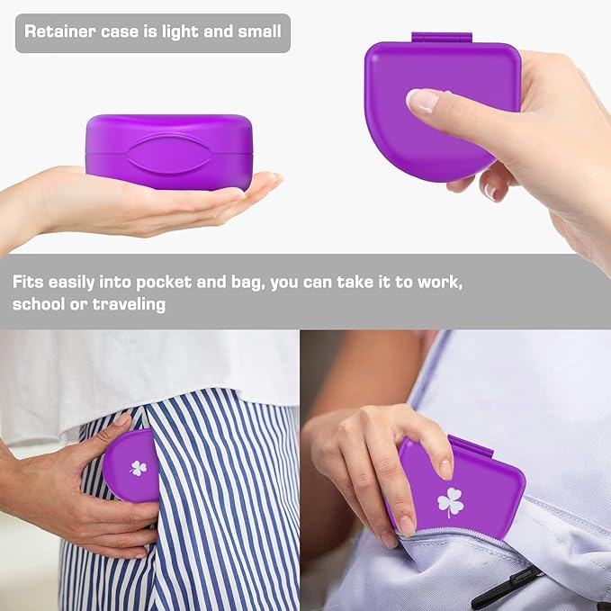 Retainer Case Denture Case: BVN Orthodontic Dental Case, Slim Braces Case, Mouth Guard Case, Denture Box, Teeth Aligner Case, Night Guard Case Container Storage Holder Purple