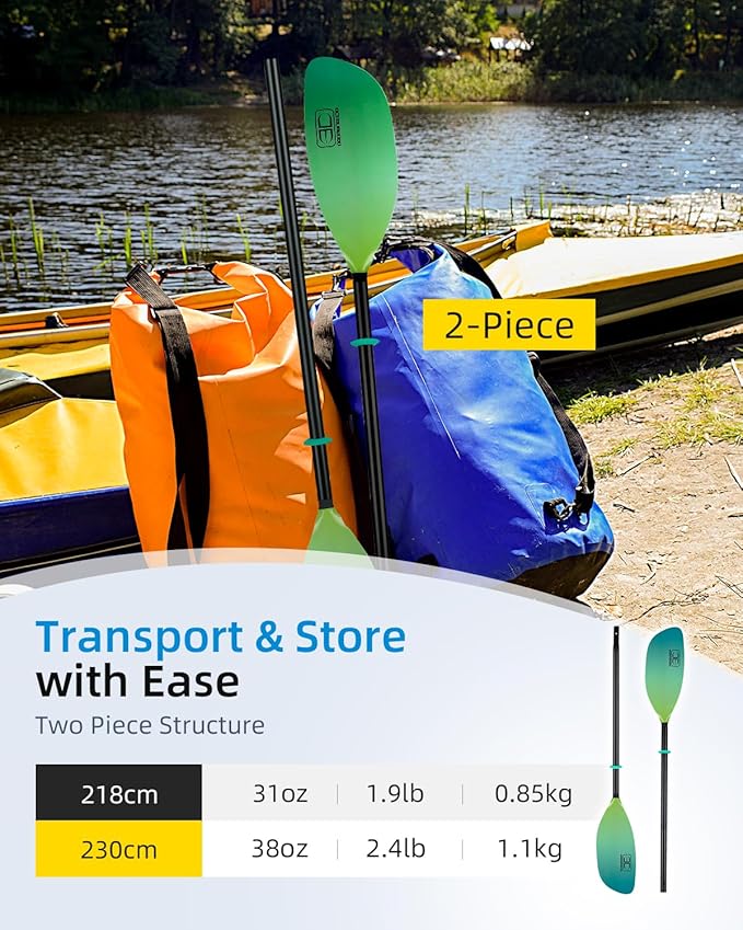 OCEANBROAD Kayak Paddle 86in/218cm, 90.5in/230cm Alloy Shaft 2-Piece Floatable Kayak Oar for Kayaking Canoeing Boating-StrideForce Fitness