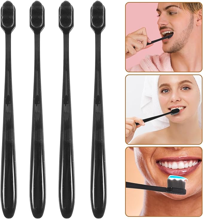 Extra Soft Bristle Toothbrushes for Adults and 4pcs, Small Head Manual Toothbrushes with Black Handle, Gentle on Gums for Sensitive Teeth and Daily Oral Care Random Random Color
