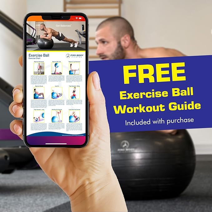 ProBody Pilates Yoga Ball Chair, Exercise Ball Chair with Base or Stand for Home Office Desk Sitting or Workout, 65cm Antiburst Balance & Stability Ball Seat, Large Gym Ball for Back, Abs-StrideForce Fitness