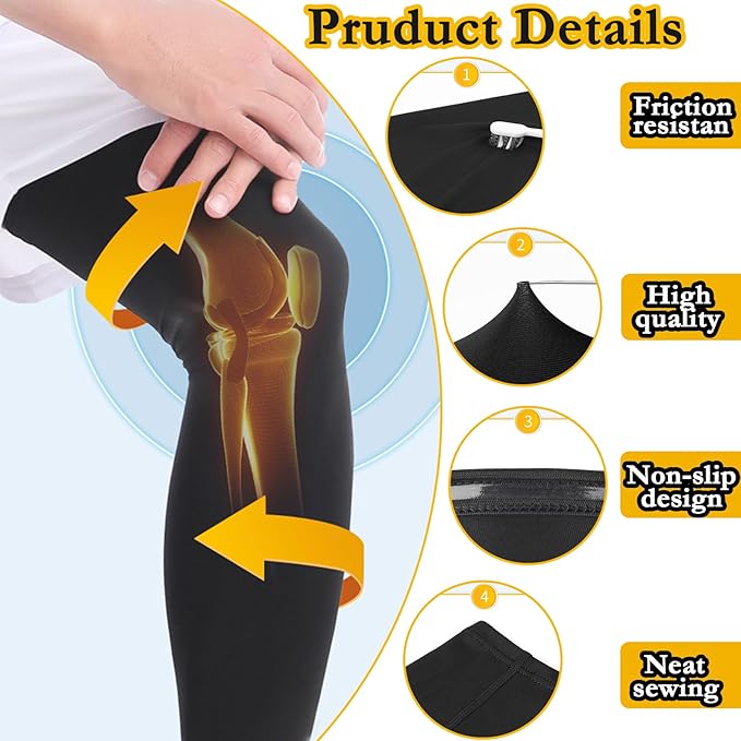 2 Pairs Leg Sleeves,Full Leg Compression Sleeve for Men Women,Long Knee Sleeve with Anti-slip Silicone Strips