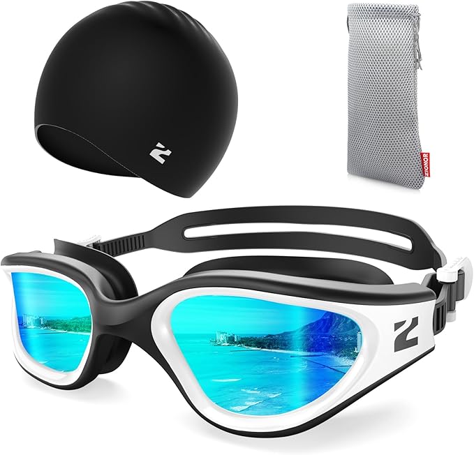 ZIONOR G1 Lite Swim Goggles with Swim Cap Comfortable Anti-fog Swimming Goggles Cap Set for Adult Men Women-StrideForce Fitness