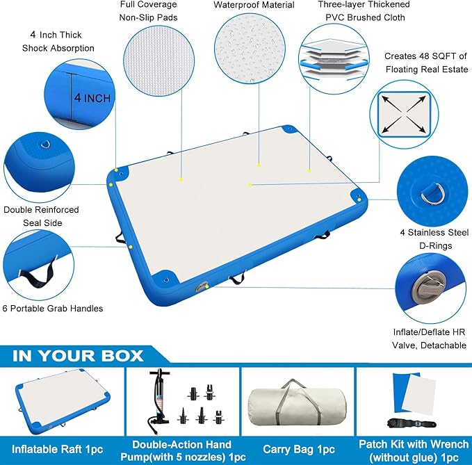 Inflatable Lake Float for Adults, Multi-Person Inflatable Swim Deck with None-Slip Surface, Swimming Water Platform, Floating Island - Dock - Raft for Pool & Beach, Lake, River Fun-StrideForce Fitness