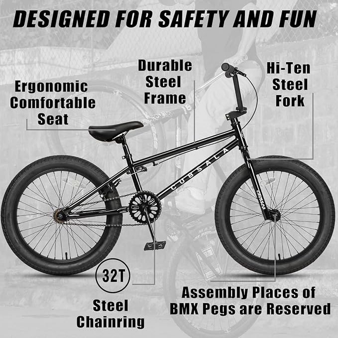 Freestyle BMX Bike, 18 20 Inch Kids Bicycle for 5-13 Years Old Kids and Beginner Level Rider, Multiple Colors-StrideForce Fitness