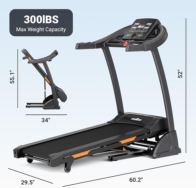 THERUN Incline Treadmill for Running and Walking, 300 lbs Weight Capacity Folding Treadmill with 0-15% Auto Incline, Wide Belt, 3.5HP, App, Heart Rate-StrideForce Fitness