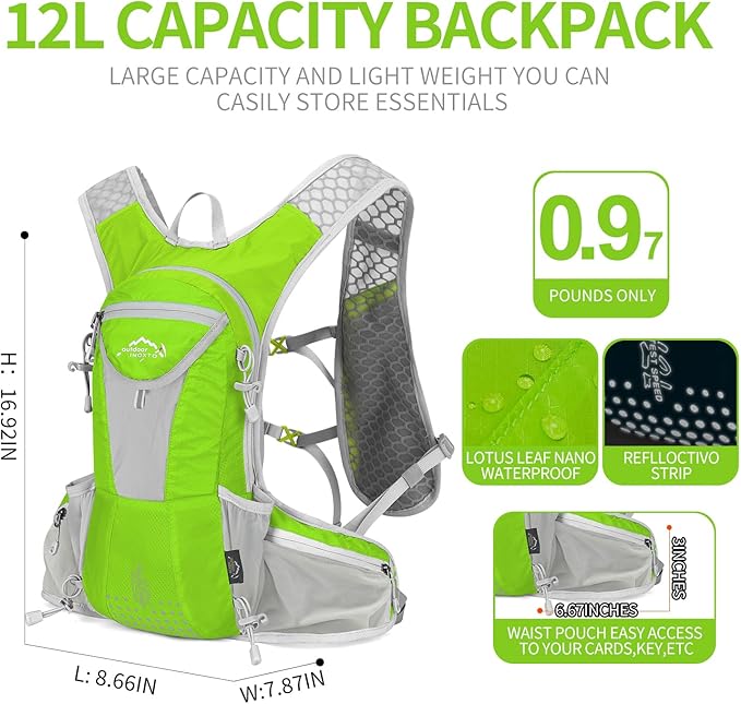 Hydration Pack Backpack, Lightweight Water Backpack with 2L Leakproof Hydration Bladder Daypack for Men Women,Running Hydration Vest for Outdoor Trail-StrideForce Fitness