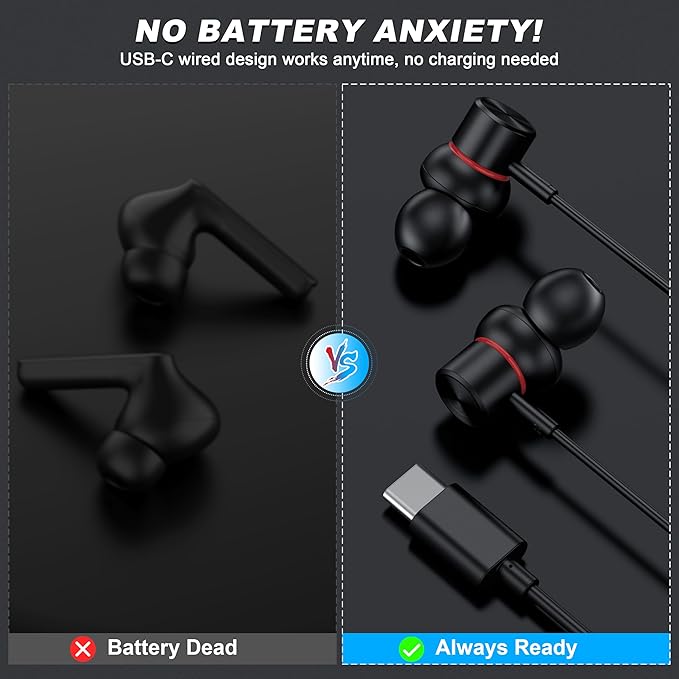 USB C Wired Headphones,【Active Noise Cancelling & One-Click ANC Toggle Button】 Ear Buds for iPhone 16 15 Pro Max USBC Earphones,Hi-Res Sound Type C Earbuds Compatible with iPhone/Android/Galaxy/iPad-StrideForce Fitness