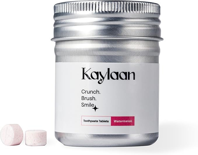 Kalyaan Kids Toothpaste Tablets with Fluoride | Whitening, Sensitivity Relief & Cavity Protection | Chewable, Plastic-Free, Travel-Friendly - Watermelon, 90 Count, Made in USA