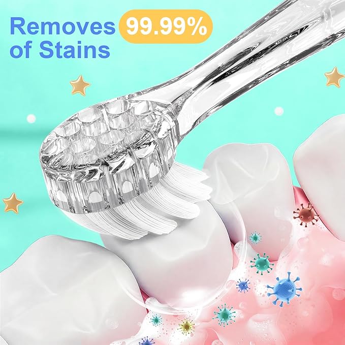 YUNCHI Toddler Electric Toothbrush Kids 0-3-6 Years, Baby Electric Toothbrush with Colorful LED Light, Battery Powered Toddler Toothbrush with 2 Minutes Timer 4 Brush Heads, Infant Toothbrush (Green)