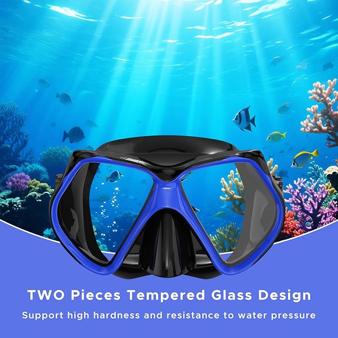 2 Pack Snorkeling Gear for Adults, Dry Snorkel, Mask Set Adult, Diving Scuba Mask, Scuba Gear, Swimming Goggles with Nose Cover, Swim Freediving Tempered Glass Panoramic View Travel Packages-StrideForce Fitness