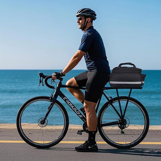 27L Adjustable Bike Pannier Bag with Hidden Rain Cover, 360° Reflective Strips, Multi-Functional Bicycle Saddle Bag for Grocery Shopping, Commuting, Cycling & Travel, Handheld & Crossbody Design-StrideForce Fitness