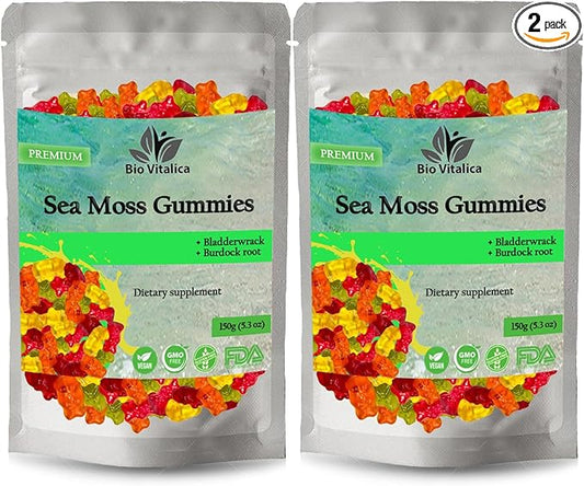 Sea Moss Gummies - Irish sea Moss raw Organic, Bladderwrack, Burdock Root. Contains Sea Moss Gel and Powder. Superfoods for Vegan, Keto and Dr Sebi Diet. Immune Boosting (2 Packs)-StrideForce Fitness