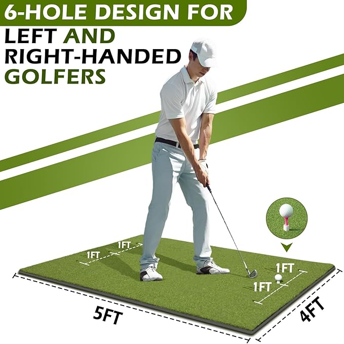 Golf Mat 31mm, 5x4ft/5x5ft Golf Hitting Mats for Practice Outdoor Indoor, High-Elasticity Artificial Turf Mat for Garage Simulator Chipping Driving Training-StrideForce Fitness