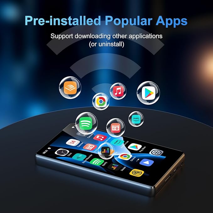 80GB MP3 Player with Bluetooth and WiFi, SWOFY M503Pro Mp3 & Mp4 Music Player with Spotify, Amazon Music, Audible, Browser, 4.0" Touch Screen Android Player with Speaker, FM Radio, Up to 512GB Black-StrideForce Fitness