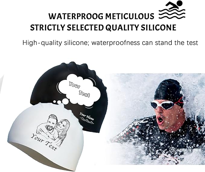 Custom Swim Cap with Photo Personalized Silicone Swim Cap for Men and Women Swimming Customized Swimmers Cap for Short and Medium Length Hair-StrideForce Fitness