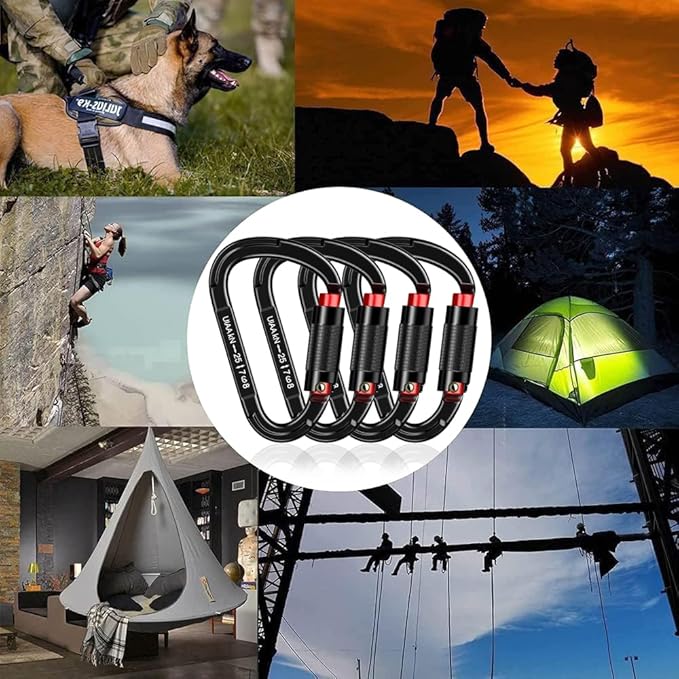 Auto Locking Carabiner Heavy Duty Carabiner 25kN UIAA Certified Climbing Carabiner Climbing Equipment Safety Carabiners for Rappelling, Hammocks, Rescue, Dog Leash, Swing-StrideForce Fitness
