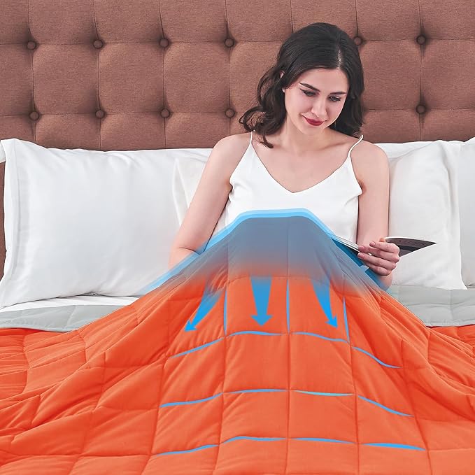 yescool Weighted Blanket for Adults (25 lbs, 60" x 80", Orange) Cooling Heavy Blanket for Sleeping Perfect for 240-260 lbs, Queen Size Breathable Blanket with Premium Glass Bead, Machine Washable-StrideForce Fitness