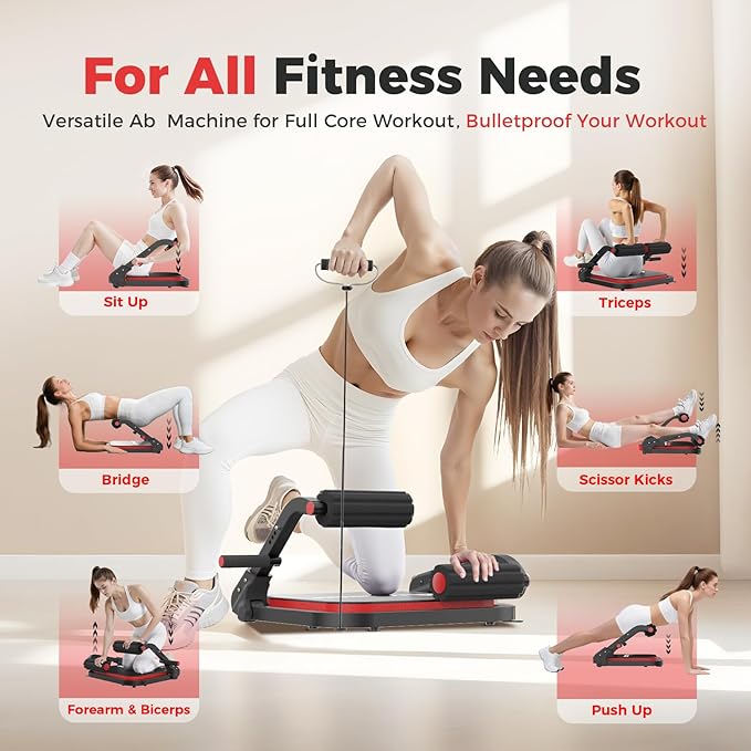 Ab Machine,Sit Up Exercise Equipment& Core Machine, Workout Equipment,Adjustable Ab Trainer with 3 Resistance Levels and Removable Auxiliary Handle,Home Gym Fitness Equipment for All Ages-StrideForce Fitness