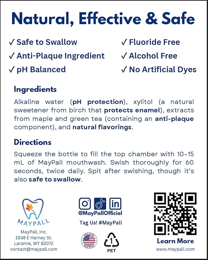 Adult Mint Mouthwash, Safe to Swallow, Natural, Promotes Healthy Teeth, Mild Taste, No Burn, Fluoride Free, Alcohol Free, pH Balancing. 16.9oz (Pack of 2).