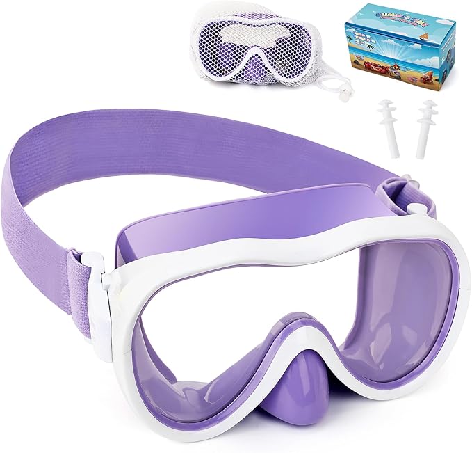 Kids Swim Goggles 180° Snorkel Diving Mask with Nose Cover, Anti-Fog Kids Swimming Goggles with Elastic Fabric Strap for Kids Boys Girls-StrideForce Fitness