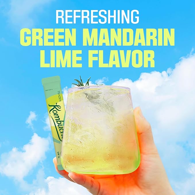 TEAZEN Green Mandarin Lime Kombucha Tea, Hydration Drink Mix, Sugar Free, Live Probiotics & Prebiotics, 10 Sticks, 1.76oz-StrideForce Fitness