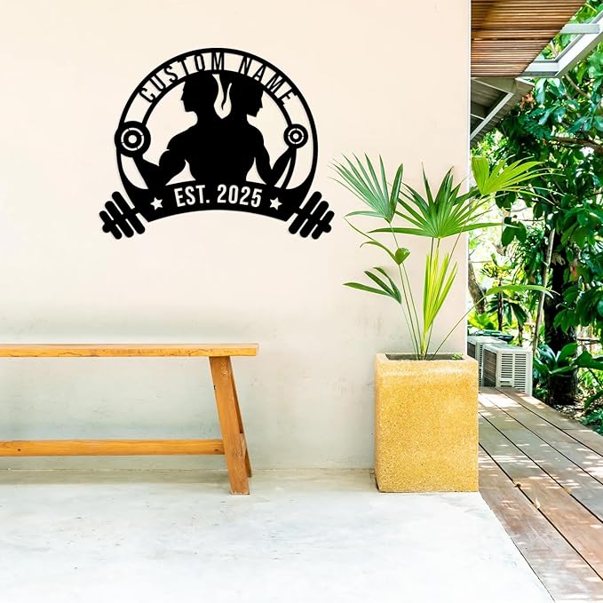 Personalized Metal Gym Sign, Custom Fitness Metal Wall Decor, Yoga Room Sign, fitness room decor, home gym decor, gifts for sports lovers, black metal-StrideForce Fitness