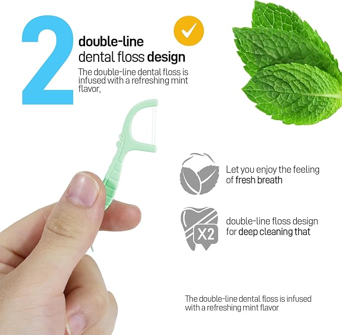 Holy Rose Dental Floss Case with Twin Line Flosser 104 Count-Green, Travel Dispenser for Floss Picks and Toothpick, Mint Flavored, Portable Flossers is Oral Care Tool for Teeth