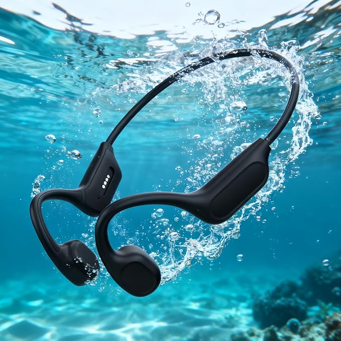 Swimming Headphones-Bone Conduction Headphones Bluetooth V6.0 Open Ear Sports Headset, IP68 Waterproof Built-in MP3 Player 32G Memory, for Running, Cycling (Black)-StrideForce Fitness