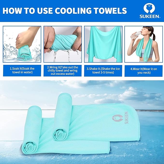 Sukeen Cooling Towel (40"x12"), Ice Towel Sets,Soft Breathable Chilly Towel,Microfiber Towel for Yoga,Sport,Running,Gym,Workout,Camping,Fitness,Workout & More Activities, 8 Pack-StrideForce Fitness