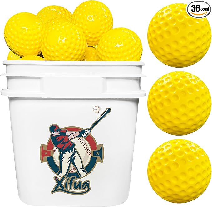 Bucket Pitching Machine Baseballs 24/36 Pack - 60 MPH High Bouncy Yellow Dimpled Practice Balls | Lightweight & Durable for Batting/Fielding Training | Indoor/Outdoor All Ages-StrideForce Fitness