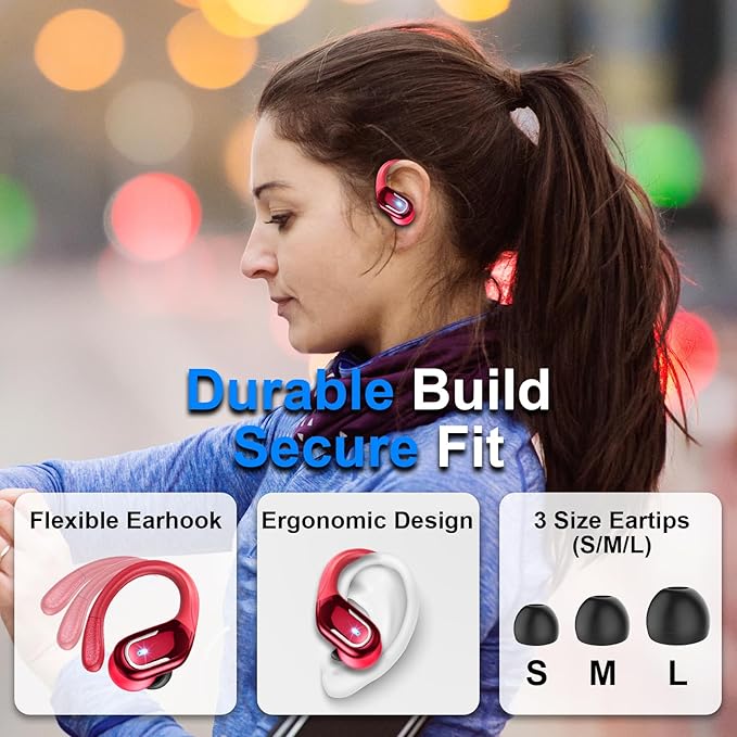 Wireless Earbuds Sport Bluetooth Headphones 5.4, 2025 Bluetooth Earbuds 75Hrs Stereo, 4 HD Mic, Over-Ear Buds with Earhooks ENC Noise Canceling Earphones, IP7 Waterproof Headset for Workout/Running-StrideForce Fitness