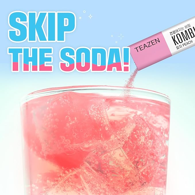 TEAZEN Peach Kombucha Tea, Hydration Drink Mix, Sugar Free, Live Probiotics & Prebiotics, 10 Sticks, 1.76oz-StrideForce Fitness