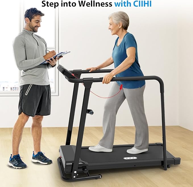 CIIHI Walking Treadmill for Senior - Foldable Senior Treadmill with 300 lbs Capacity and Long Handrails - Home Recovery Fitness Exercise Machine for Elder with Heart Rate Monitor-StrideForce Fitness