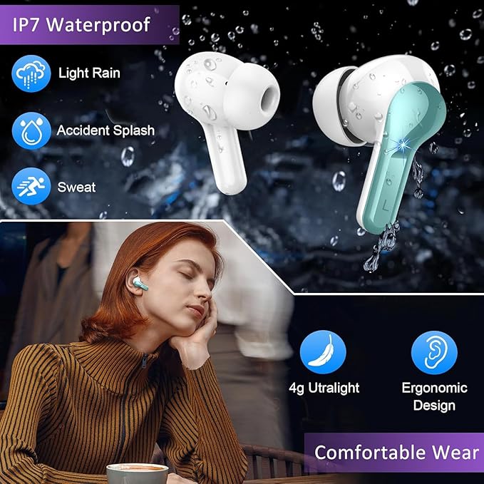 Wireless Earbuds, 2025 Bluetooth Headphones 5.3 HiFi Stereo Ear buds with ENC Noise Cancelling Mics, 40H Bluetooth Earbuds with Dual LED Display Charging Case, IP7 Waterproof Earphones for Android iOS-StrideForce Fitness