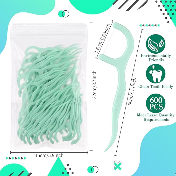 Baderke 600 Count Floss Picks Bulk Dental Flossers Picks for Adults Non Breakable Tooth Picks Flossers Teeth Cleaning Dental for Family Pack Travel(Light Green)