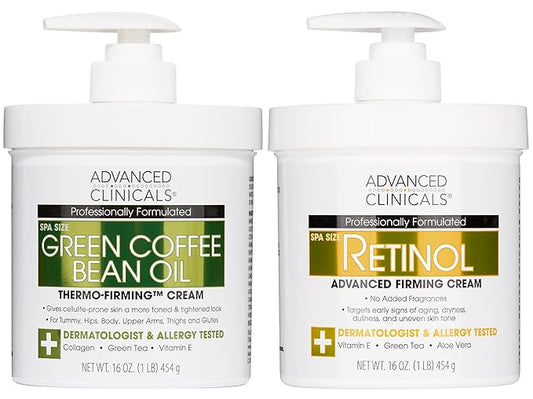 Advanced Clinicals Retinol Body Cream + Green Coffee Bean Oil Thermo - Firming Body Lotion 2pc Skincare Set For Women & Men | Body & Face Moisturizer Set Helps Improves Appearance Of Crepey Skin, 2PC-StrideForce Fitness