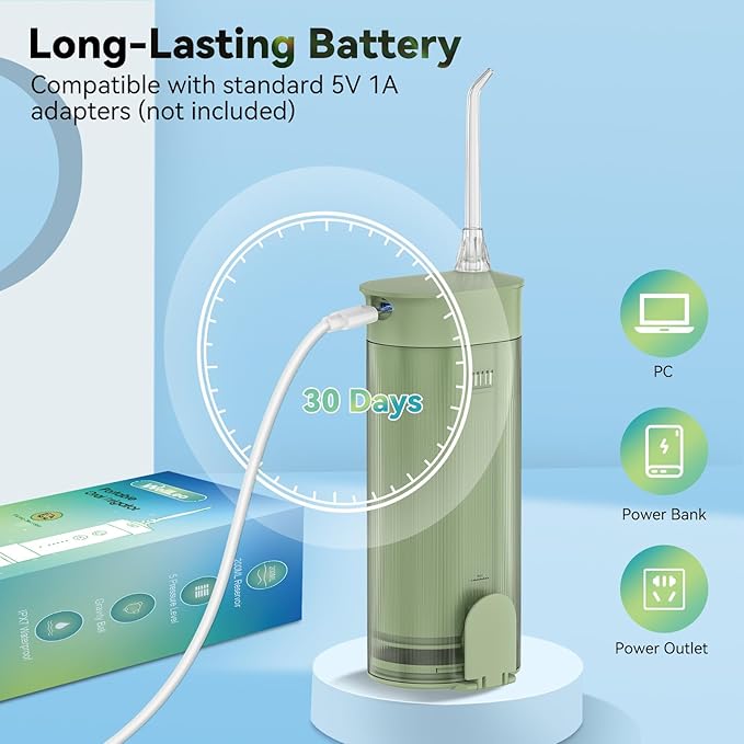Mini Water Flosser for Teeth,Travel Dental Flosser Picks, Portable Oral Irrigator with Telescopic Water Tank, 5 Modes IPX7 Waterproof Tooth Flosser for Brace, Sensitive Teeth, with Storage Bag
