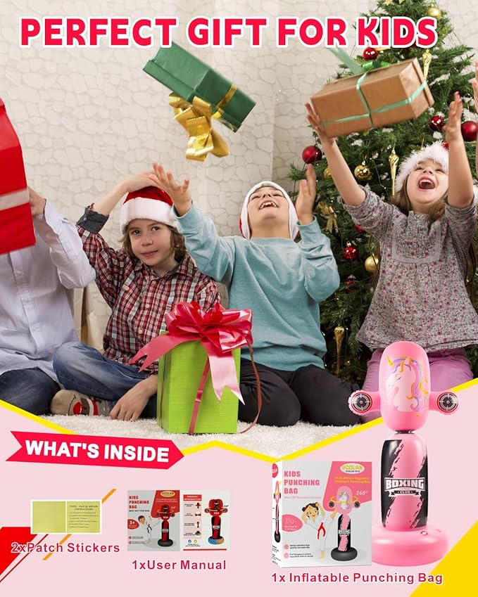 Punching Bag for Kids,New Upgraded 360°Rotating Kids Punching Bag,Inflatable Boxing Bag Toy for Boys Girls, Christmas Birthday Gift for Kids Age 3-12-StrideForce Fitness